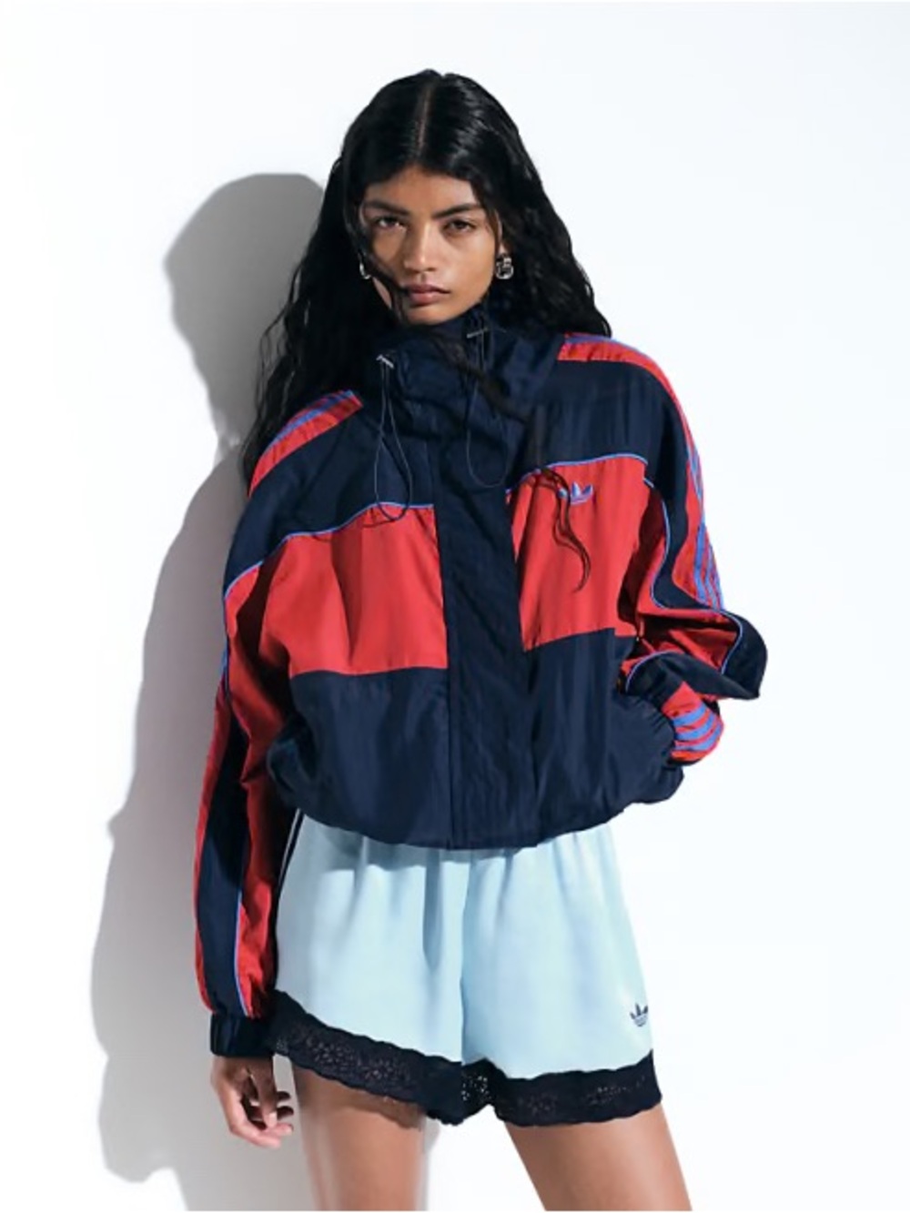 adidas Originals x ASOS oversized track jacket in navy colour block nylon Small